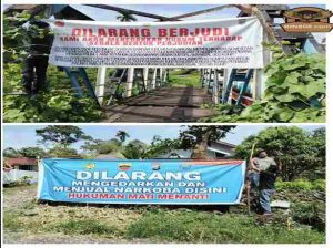 Warga Desa Namorih Apresiasi Polsek Pancur Batu Pasang Spanduk Larangan Berjudi dan Narkoba