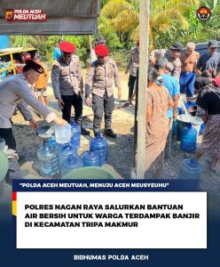 Polres Nagan Raya Gerak Cepat Distribusikan Air Bersih bagi Warga Terdampak Banjir di Tripa Makmur