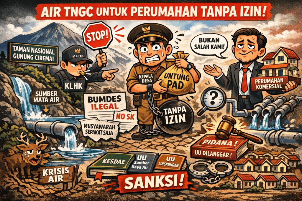 DESA SEBAGAI GERBANG KEJAHATAN LINGKUNGAN “Pengakuan Kepala Desa Sangkanerang Menelanjangi Praktik Ilegal Pemanfaatan Air TNGC”